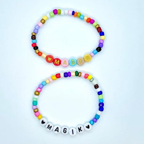 Magik 2 Pack Handmade Custom Name Seed Bead Bracelet or Anklet - Mama Stretch Beaded Bracelet for Women, Girls | Thoughtful Holiday Christmas, Mother's Day, Birthday Gift in Kuwait
