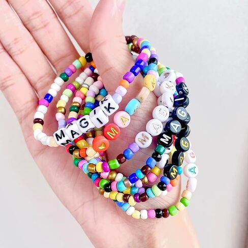 Magik 2 Pack Handmade Custom Name Seed Bead Bracelet or Anklet - Mama Stretch Beaded Bracelet for Women, Girls | Thoughtful Holiday Christmas, Mother's Day, Birthday Gift in Kuwait