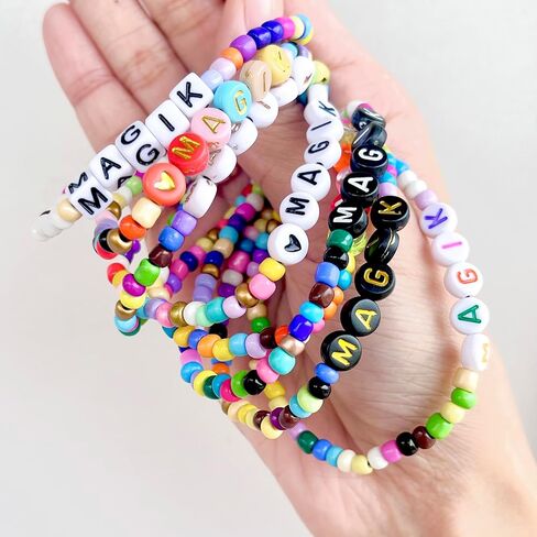 Magik 2 Pack Handmade Custom Name Seed Bead Bracelet or Anklet - Mama Stretch Beaded Bracelet for Women, Girls | Thoughtful Holiday Christmas, Mother's Day, Birthday Gift in Kuwait