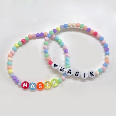 Magik 2 Pack Handmade Custom Name Seed Bead Bracelet or Anklet - Mama Stretch Beaded Bracelet for Women, Girls | Thoughtful Holiday Christmas, Mother's Day, Birthday Gift in Kuwait