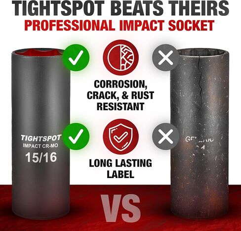محرك TIGHTSPOT مقاس 3/8 بوصة - مقبس عميق مقاس 15/16 بوصة مع تصميم مضاد للتقريب 6 نقاط، فولاذ CRMO معالج بالحرارة in Kuwait
