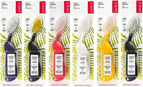 RADIUS Flex Brush with Soft Bristles Toothbrush BPA Free & ADA Accepted Designed to Improve Gum Health & Reduce Issues - Right Hand - Assorted - Pack of 6 in Kuwait