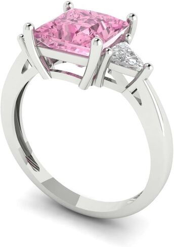 Clara Pucci 14K Solid Gold Engagement Ring for Women | 2.32 cttw Pink Diamond Princess Cut Three-Stone | Real White Gold Wedding Ring in Saudi Arabia