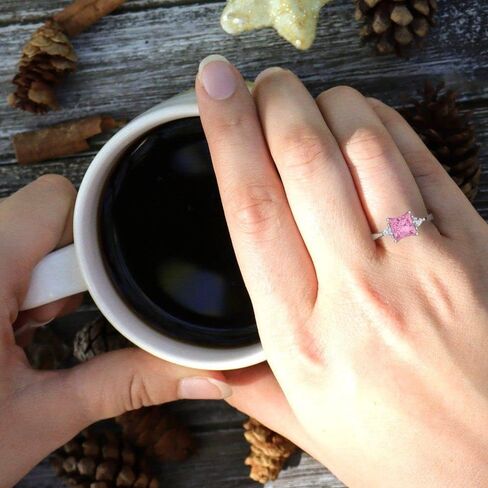 Clara Pucci 14K Solid Gold Engagement Ring for Women | 2.32 cttw Pink Diamond Princess Cut Three-Stone | Real White Gold Wedding Ring in Saudi Arabia