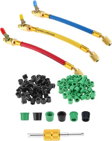 Mtsooning R134A R410A R22 R12 AC Charging Hoses and Ball Valve Set,100 PCS Gaskets with 9.8" HVAC Ball Valve Hoses 1/4" SAE Thread, for Air Conditioning Manifold Gauge 1/4" Thread Hose Set in Saudi Arabia