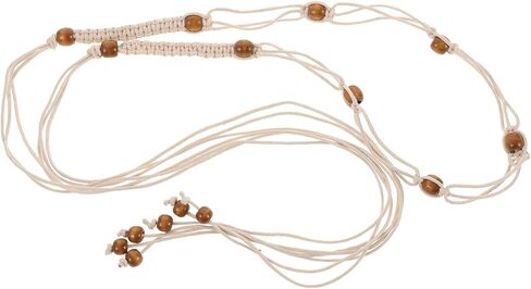 Didiseaon Bohemian Braided Belt for Women, Woven Waistband with Wooden Beads, Lightweight Cream Waist Rope for Casual and Vacation Dresses in Saudi Arabia