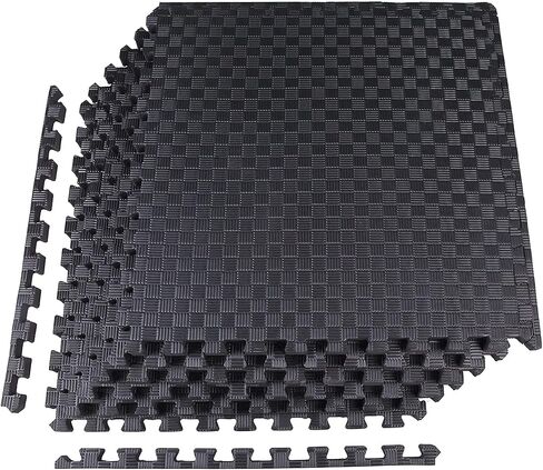 Signature Fitness Puzzle Exercise Mat with EVA Foam Interlocking Tiles for MMA, Exercise, Gymnastics and Home Gym Protective Flooring, 1" Thick, 72 Square Feet, Black in Saudi Arabia