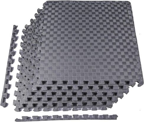 Signature Fitness Puzzle Exercise Mat with EVA Foam Interlocking Tiles for MMA, Exercise, Gymnastics and Home Gym Protective Flooring, 1" Thick, 72 Square Feet, Black in Saudi Arabia