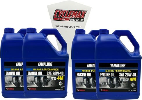أربع عبوات متوافقة مع زيت محرك Yamaha Yamalube Marine 20W-40 رباعي الأشواط LUB-20W40-FC-04 يحتوي على أربعة جالون وقمع in Saudi Arabia