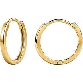 أقراط سيلويا من الذهب عيار 14 قيراط للنساء - حلق حلقي خفيف الوزن 8 مم/10 مم، 25 جرام أقراط من الذهب الحقيقي لا تسبب الحساسية مع نقرة آمنة in Kuwait