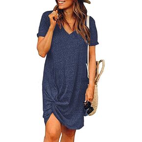 فستان Locryz نسائي صيفي بعقدة ملتوية فستان فضفاض كاجوال برقبة على شكل حرف V وأكمام قصيرة بعقدة in Kuwait