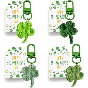 St. Patrick's Day Crochet Shamrock Keychain Set Handmade Four Leaf Clover Keyrings Green Irish Lucky Charm Gift in Kuwait