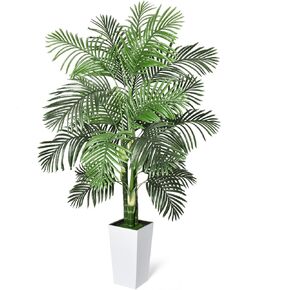 Timoo وهمية شجرة النخيل الديكور 6 قدم النباتات الاصطناعية في الأماكن المغلقة مع زارع طويل القامة الأبيض، مقاومة للأشعة فوق البنفسجية شجرة النخيل وهمية الأريكا مع 3 جذوع نابضة بالحياة وأوراق كاملة، نبات وهمية للمنزل مكتب داخلي في الهواء الطلق in Kuwait