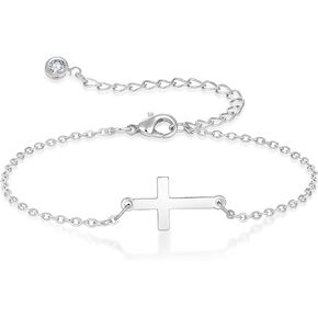 Cross Bracelet for Women with Plated 18k white Gold/Gold Bracelets For Women Dainty Simple link Bracelet Christian Baptism Religious Faith Chain Bracelet Size (6.7"+1.2") in Saudi Arabia