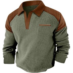 Men's Waffle Tee Waffle Henley Shirt Long Sleeve Lapel Quarter Zip Solid Color Fashion Basic Casual Pockets Tee in Kuwait