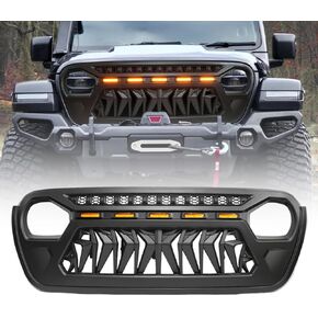 Front Grill Cover with Amber LED Day Running Lights for 2018 2019 2020 2021 2022 2023 2024 Wrangler JL Grille Guard，Matte Black（1pcs） in Kuwait