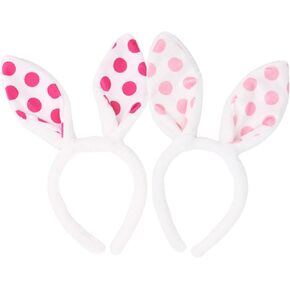Easter White Plush Bunny Ears Headband Plush Rabbit Ear Hairband for Women Girls Easter Party Costume Hair Accessory 2pcs pack (Rose and pink Polka dots) (2, Rose Pink) in Saudi Arabia