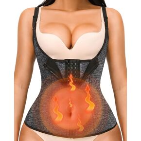 YADIFEN Waist Trainer Vest for Women,Zipper Corset Body Shaper for Tummy Control Neoprene Cincher Tank Top with Straps (Grey-Fixed shoulder straps, L) in Kuwait