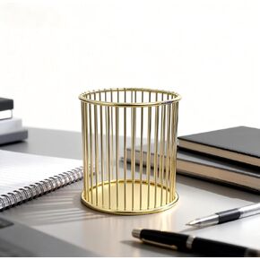 Gold Makeup Brush Holder, 3x3x3.9 Inch Metal Pen Holder for Desk – Multipurpose Organizer for Vanity, Office, Bathroom Cosmetics & Stationery in Saudi Arabia