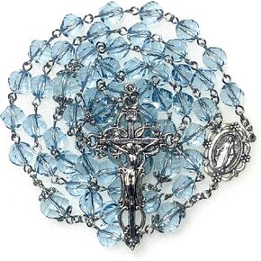 Rosary Beads Chaplet Rotary cutting Highly refractive Rhombus Aquamarine Artificial Crystal Glass Rosery Cross Catholic gifts in Saudi Arabia