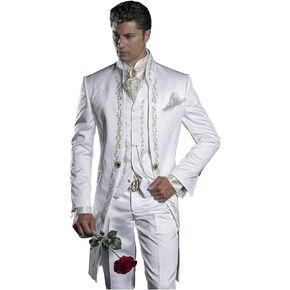 Mens Embroidery White Mandarin Lapel Tail Tuxedos Wedding/Prom Best Man Blazer 3 Pieces Men Suits in Kuwait
