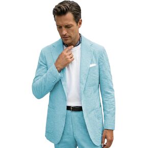 Mens Blue Seersucker Summer Suits 2 Piece Grooms Sear Sucker Suit for Wedding Mens Formal Tuxedo Suits Slim Fit in Kuwait