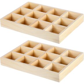 2 Pack Wooden Sorting Tray Grid Display Wood Divided Organizer Rectangular Vanish Finished Section Box for Rings Earrings Necklaces Bracelets (12 Compartments, 12.9 x 9.1 x 1.55 Inch) in Kuwait