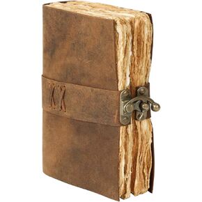 TUZECH Vintage Leather Journal – Handmade Buffalo Leather Diary with 200 Deckle Edge Pages – Unlined Writing Notebook for Men & Women – Travel, Sketch & Gift Use (8 x 6 Inches, Brown) in Kuwait