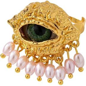 MYANAIL خاتم عين الشيطان للمرأة 18 قيراط مطلي بالذهب أو الفضة اللؤلؤ شرابة حلقة ثلاثية الأبعاد عين الشر سحر خواتم الاصبع كبيرة مكتنزة قابلة للتعديل حلقات مفتوحة ساحرة شخصية مجوهرات الإكسسوارات الهدايا in Kuwait