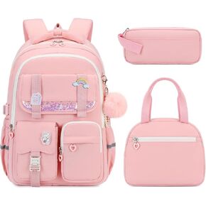 حقيبة ظهر للفتيات، حقيبة ظهر للأطفال للفتيات، حقيبة كتب مدرسية للمراهقين من سن 6 إلى 15 عامًا، حقيبة ظهر مقاومة للماء ذات سعة كبيرة للمرحلة الابتدائية إلى المدرسة الثانوية، حقيبة يومية لطيفة للسفر، وردي 3 قطع in Kuwait