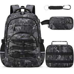 حقائب ظهر مدرسية للأولاد - 4 قطع حقائب ظهر مموهة للأولاد مع مجموعة صندوق غداء للأطفال والمراهقين في المدرسة المتوسطة الابتدائية، حقيبة كتب للطلاب ذات سعة كبيرة 18 بوصة، مثالية للسفر in Kuwait