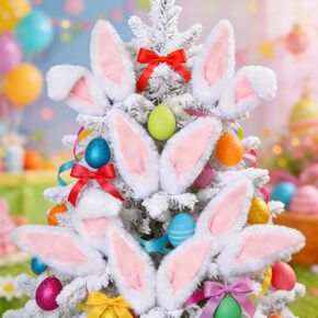 10 قطع من زخارف شجرة عيد الفصح، زخارف كبيرة وردية اللون على شكل أرنب فروي وأذن شجرة ناعمة، اختيار أرنب لطيف ثلاثي الأبعاد لشجرة عيد الفصح، ديكور المنزل والمدرسة والمكتب وحفلات الربيع in Kuwait