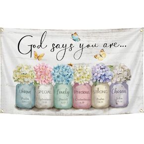 God Says You Are Tapestry 3x5 Ft Funny Tapestry Inspirational Bible Verse Wall Art Flowers in Mason Jar Christian Gifts for Women Girl Room Aesthetic Decor in Kuwait