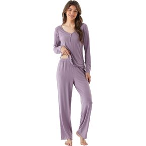 Bamboo Viscose Women's Pajama Sets Long Sleeve V Neck Sleepwear in Saudi Arabia