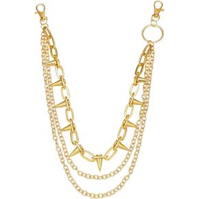 3-Layer Punk Chain with Studded Inner Layer, Multi-Tier Hip-Hop Waist Chain for Stage & Jeans Gold in Kuwait