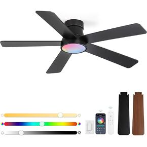 fanbulous 42 بوصة مراوح السقف مع أضواء وجهاز التحكم عن بعد، في الهواء الطلق داخلي مروحة سقف جبل دافق مع 3CCT 6 سرعات محرك DC هادئ، أسود صغير مروحة سقف منخفضة المستوى لغرفة النوم غرفة المعيشة مكتب in Kuwait
