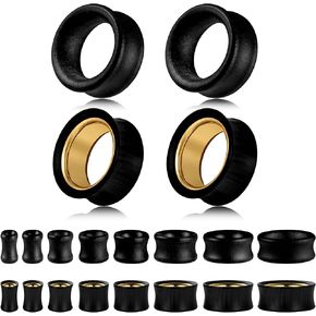 2 Pairs Hollow Vintage Natural Black Sandalwood/Stainless Steel Ear Tunnel Plugs Stretcher Gauges Saddle Double Flared Plugs and Tunnels Piercing Wooden Body Jewelry in Saudi Arabia