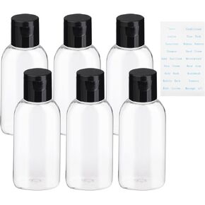 زجاجات السفر لمستحضرات التجميل، حاويات الضغط الفارغة الخالية من مادة BPA، 6 عبوات من زجاجات الضغط القابلة لإعادة الملء بوزن 1.69 أونصة، حاويات شامبو بلاستيكية صغيرة مقاومة للتسرب مع ملصقات in Kuwait