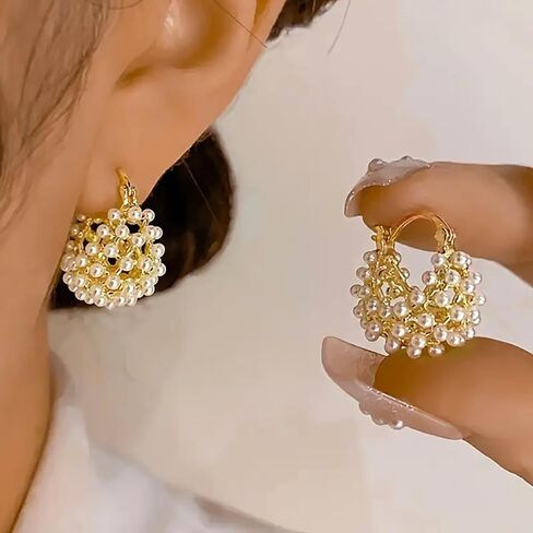 Temperament Sweet Cluster Imitation Pearl Hoop Earrings Fashion Jewelry for Women in Saudi Arabia