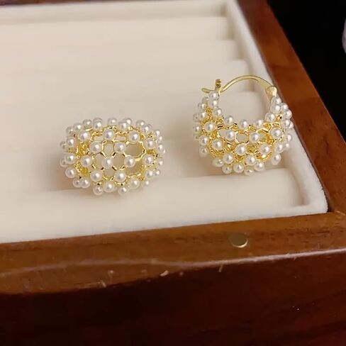 Temperament Sweet Cluster Imitation Pearl Hoop Earrings Fashion Jewelry for Women in Saudi Arabia