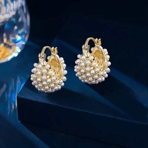 Temperament Sweet Cluster Imitation Pearl Hoop Earrings Fashion Jewelry for Women in Saudi Arabia