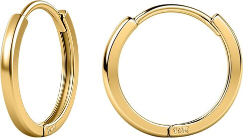 أقراط سيلويا من الذهب عيار 14 قيراط للنساء - حلق حلقي خفيف الوزن 8 مم/10 مم، 25 جرام أقراط من الذهب الحقيقي لا تسبب الحساسية مع نقرة آمنة in Kuwait