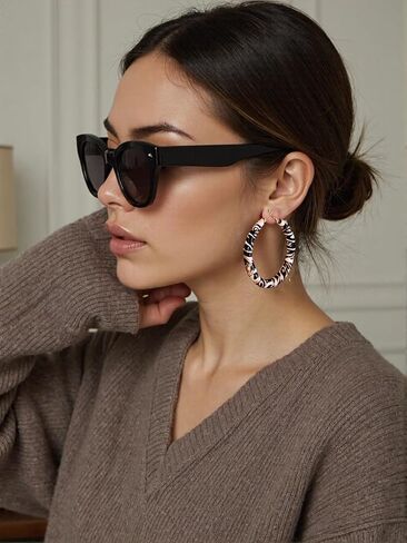 Gold Leopard Print Hoop Earrings for Women – Lightweight Statement Earrings, Gold-Plated with Sterling Silver Posts in Saudi Arabia