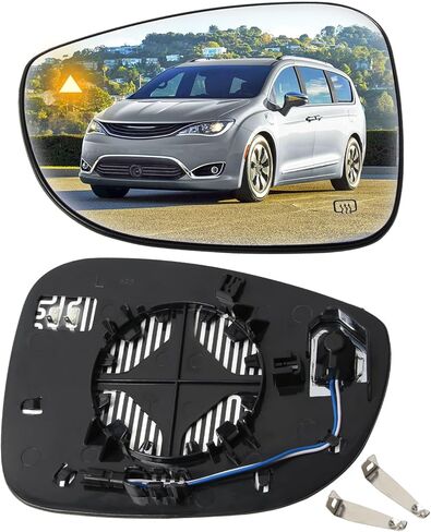 Passenger Side Heated Mirror Replace 68318282AA Fit for Chrysler Pacifica 2017-2024 Voyager 2020-2024, Right Side Power Exterior Rear View Mirror Glass with Blind Spot & Backing Plate, 2 Pin in Kuwait