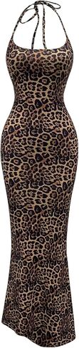 Womon's Cheetah Print Animal Print Dress Long Tight Summer Bodycon Leopard Sleeveless Maxi Dress in Kuwait