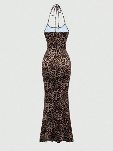 Womon's Cheetah Print Animal Print Dress Long Tight Summer Bodycon Leopard Sleeveless Maxi Dress in Kuwait