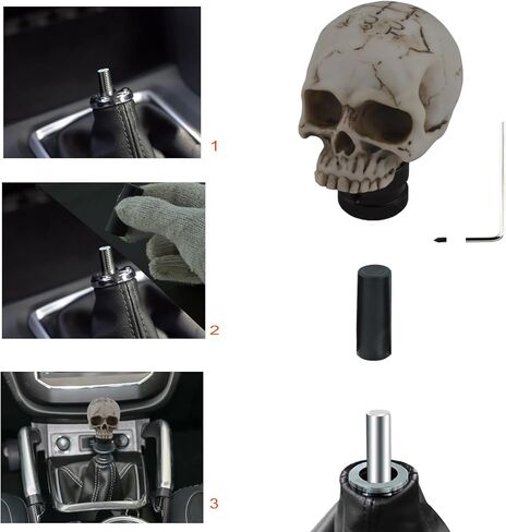 Lunsom 5 Speed Shift Knob, Skull Resin Gear Shifter Handle Car Shifting Stick Fit Most Manual Transmission Vehicles,Off-White Gray in Saudi Arabia