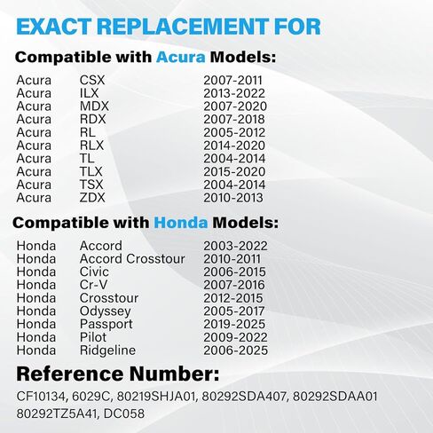 استبدال فلتر هواء المقصورة HEPA CF10134 متوافق مع Acura CSX، ILX، MDX، RDX، RL، RLX، TL، TLX، TSX، ZDX؛ Honda Accord، Civic، CR-V، Crosstour، Odyssey، Passport، Pilot، Pilot، Ridgeline in Kuwait
