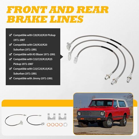 3PCS Front and Rear Brake Lines 89340S 89335S, Extended Stainless Steel Brake Lines Compatible with Blazer K5 Suburban Jimmy 1971-1991 in Saudi Arabia