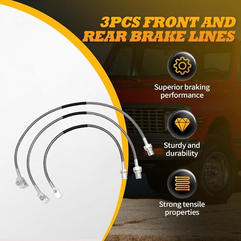 3PCS Front and Rear Brake Lines 89340S 89335S, Extended Stainless Steel Brake Lines Compatible with Blazer K5 Suburban Jimmy 1971-1991 in Saudi Arabia